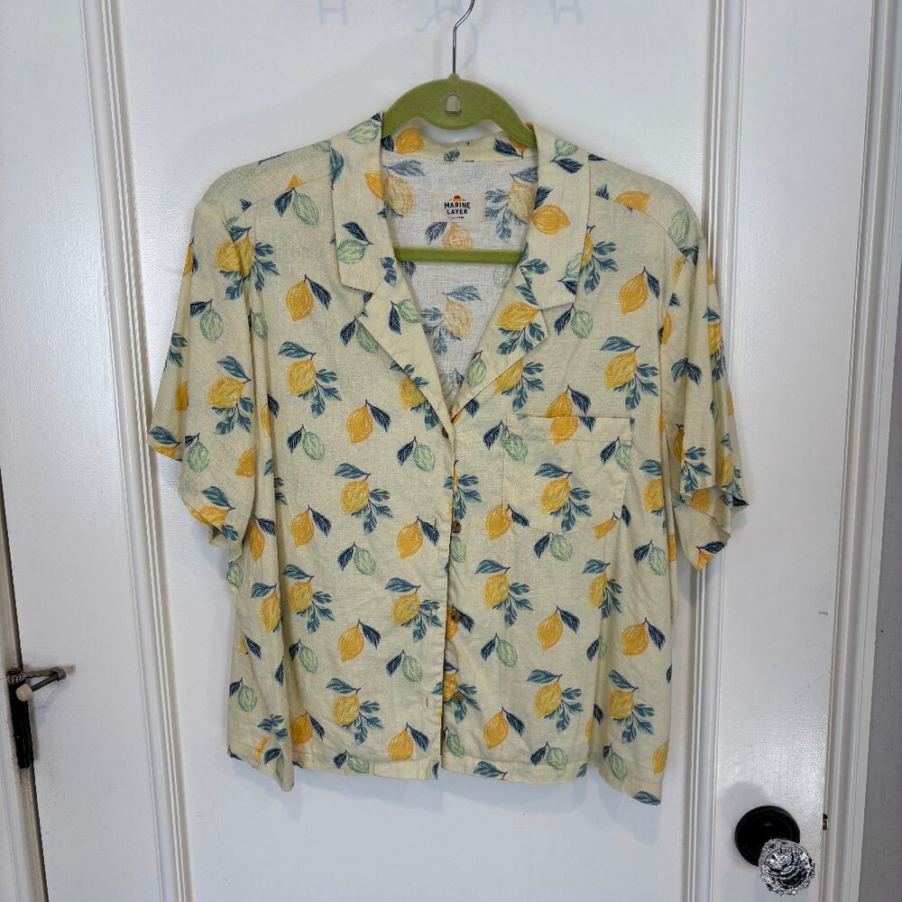 Marine Layer Lemon Print Camp Shirt (XL)